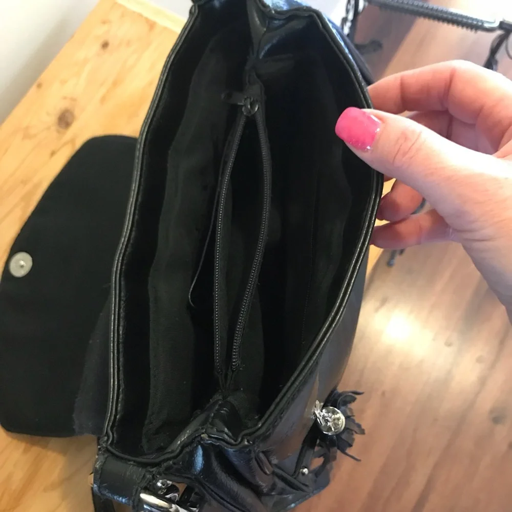 Liz Claiborne Black Faux Leather Purse with Gold Hardware